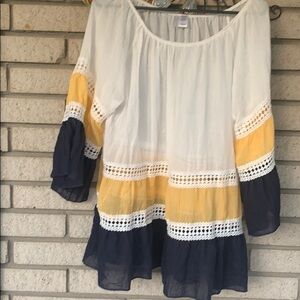 KAKTUS  COTTON LACE PEASANT BLOUSE YELLOW BLUE L